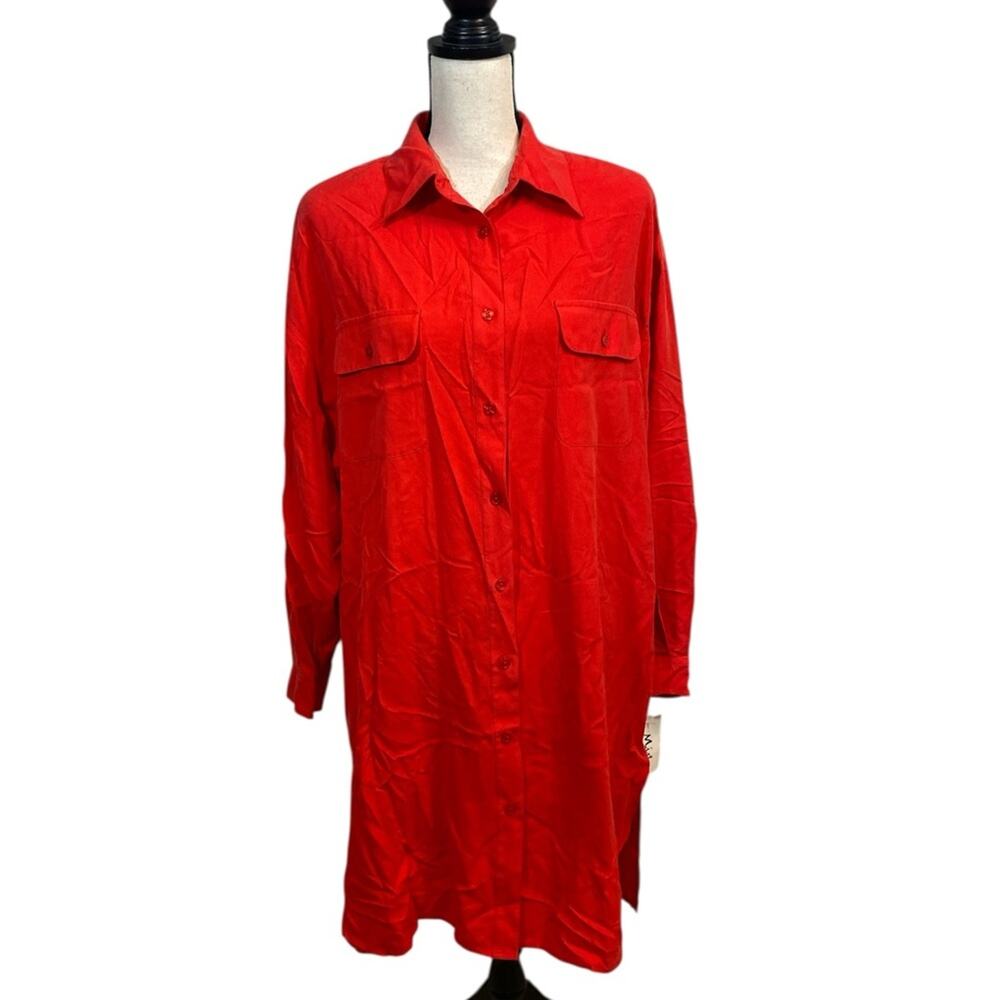 NWT Vintage Misho Red Sandwashed Silk Shirt Dress 10
